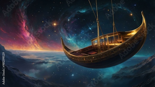 a celestial gondola glides through the stars image photo