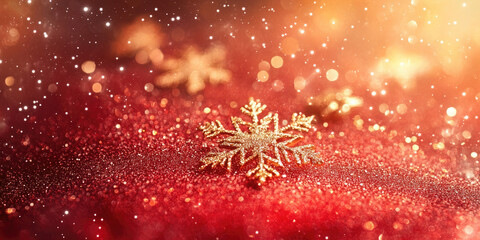 Golden particles create a beautiful bokeh effect on a vibrant red background. Perfect for festive projects for christmas, valentine's day, chinese new year or any other celebration. Copy space. Banner