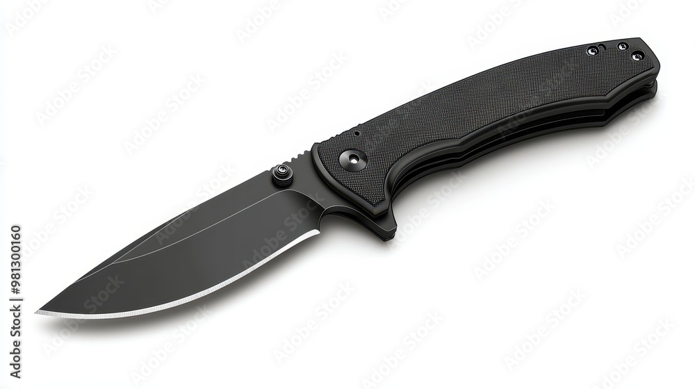 A sleek black folding knife showcasing precision engineering and a sharp blade, ideal for outdoor and everyday carry, white background A sleek black folding knife showcasing precision engineering and a sharp blade, ideal for outdoor and everyday carry, white background