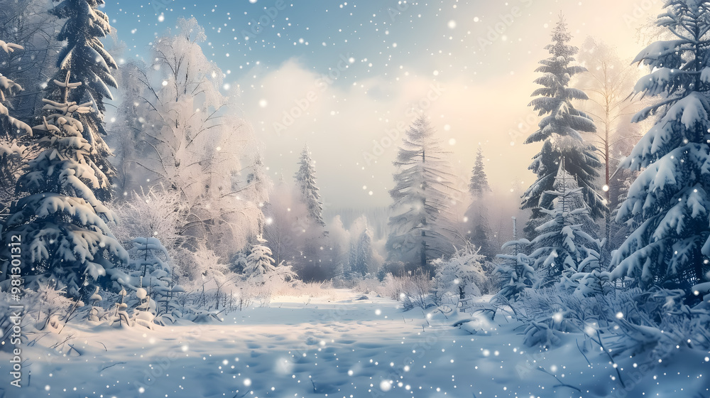 Frosty Winter Landscape in Snowy Forest Frosty Winter Landscape in Snowy Forest
