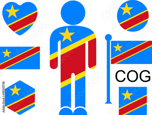 Congolese Flag set. Isolated Congolese Flag on white background photo