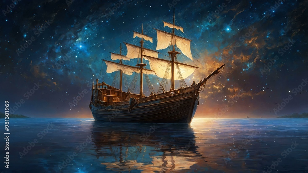 Fototapeta premium a luminous elysian starry skiff floats gracef image
