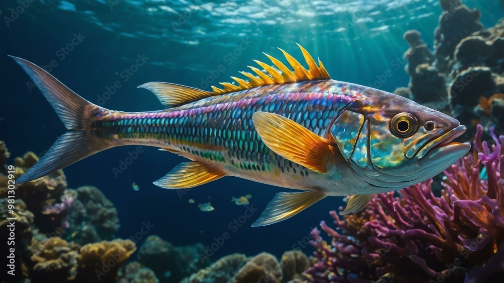 Fototapeta premium a shimmering aquatic kingfish with every inch image