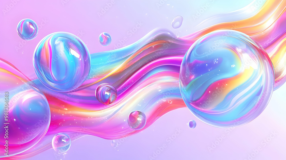 Abstract Art: Shiny Bubbles & Wavy Lines in Vibrant Colors Abstract Art: Shiny Bubbles & Wavy Lines in Vibrant Colors
