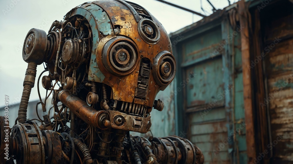 an eccentric decrepit droid mechanic a patchw image an eccentric decrepit droid mechanic a patchw image