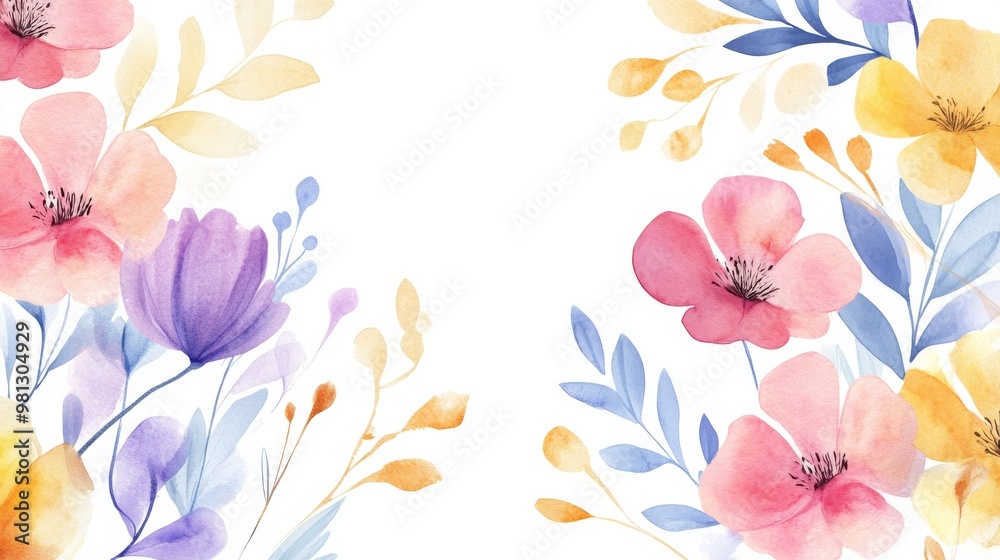 Obraz premium This vibrant watercolor collection of pink and purple wildflowers is ideal for various uses, including invitations, greeting cards, and enhancing the charm of any spring celebration
