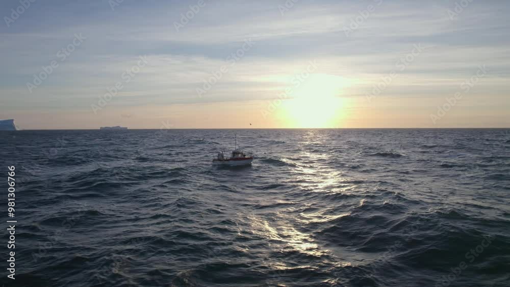 Boat Sailing With Sunrise Over Calm Waters Boat Sailing With Sunrise Over Calm Waters