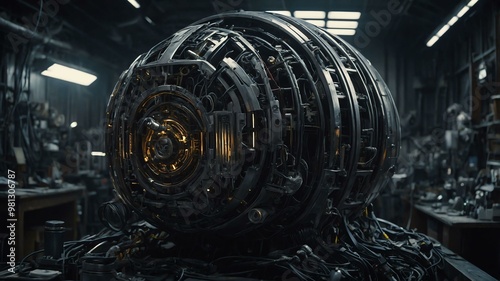 in the dimlylit workshop a quirky droid mecha image