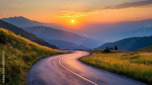 Wallpaper Mural Road bordered by flowers with sunset mountains backdrop image
 Torontodigital.ca