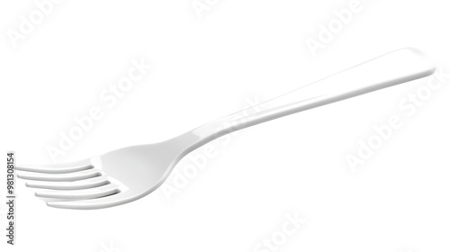 Disposable White Plastic Fork on white and transparent background