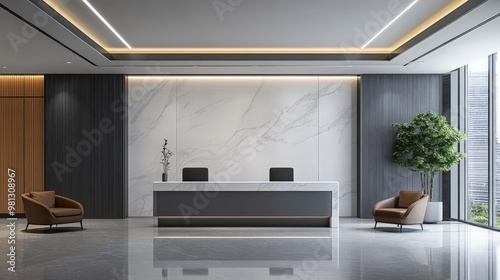 A corporate logo displayed prominently in a stylish reception area photo