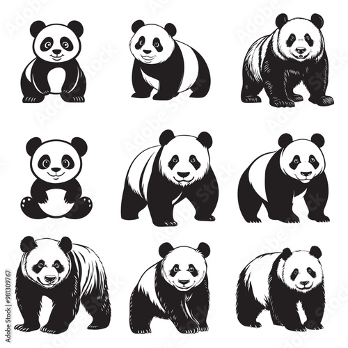 Panda Bear Silhouette Logo Design Vector Template Funny Lazy Logo Panda Animal