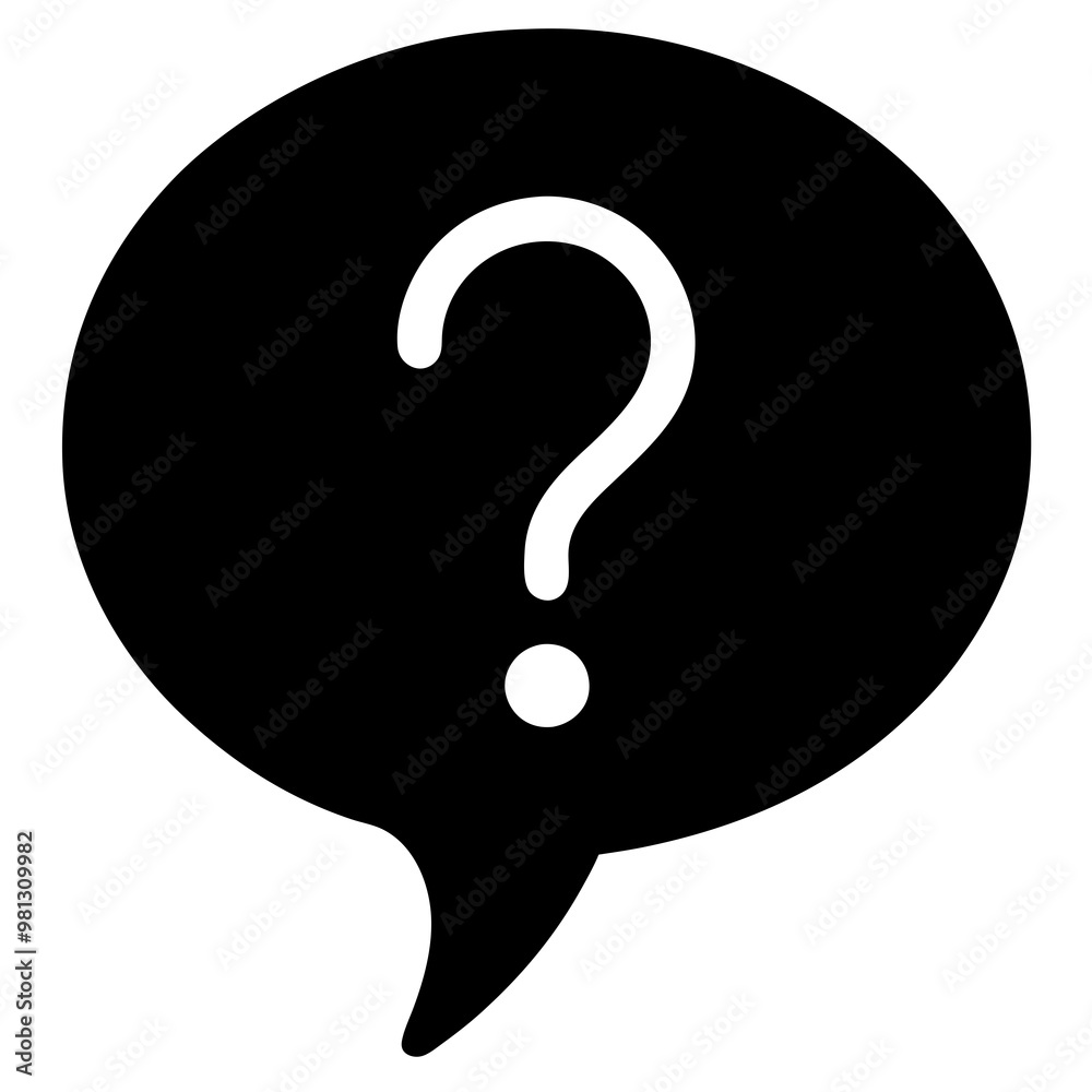 Question mark in a speech bubble silhouette icon on white background with copy space Question mark in a speech bubble silhouette icon on white background with copy space