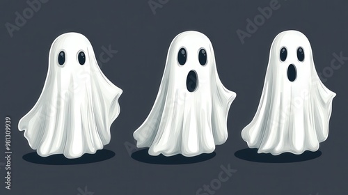 Halloween Three white ghosts with their mouths wide open