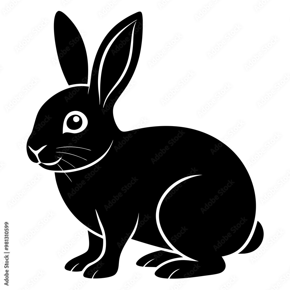 Obraz premium Rabbit silhouette icon sitting on white background with copy space