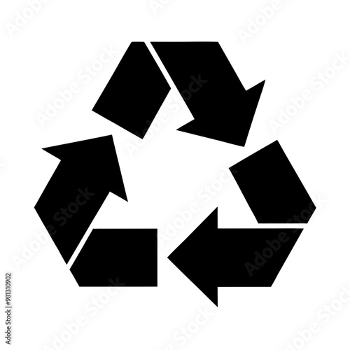 Recycle symbol silhouette icon on white background with copy space