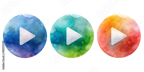 Set of Three Play Icons Isolated on Transparent Background, Suitable for Media and Video Player Interface Projects