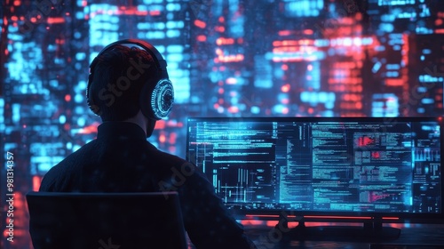 Cyberpunk Hacker in the Digital Metropolis