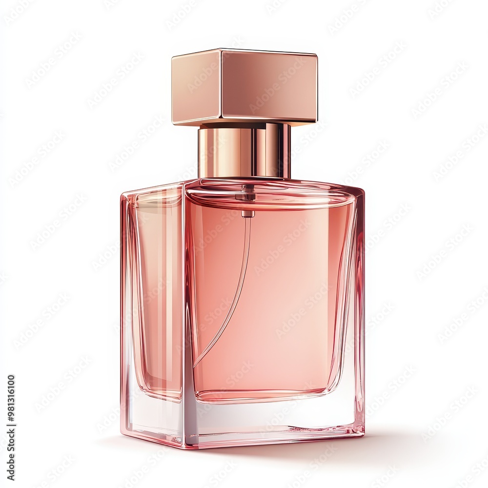 Elegant perfume bottle with pink liquid, showcasing modern design and sophistication for beauty and fragrance enthusiasts, white background Elegant perfume bottle with pink liquid, showcasing modern design and sophistication for beauty and fragrance enthusiasts, white background