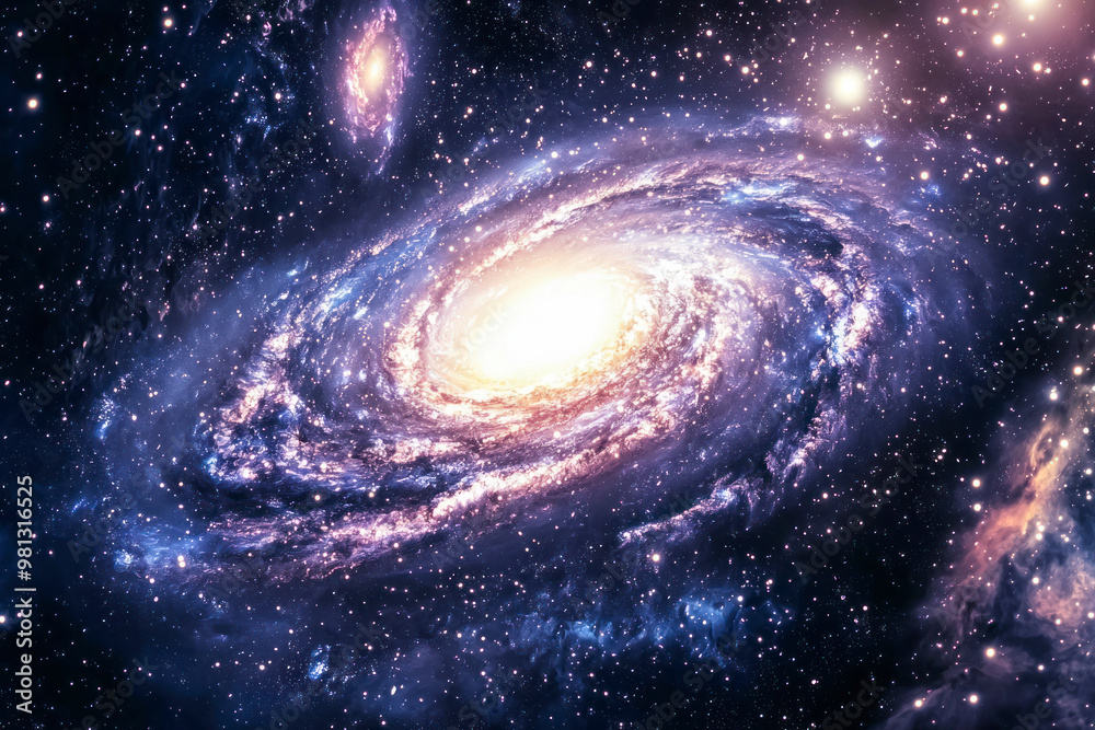 A view from space to a spiral galaxy and stars. Universe filled with stars. A view from space to a spiral galaxy and stars. Universe filled with stars.