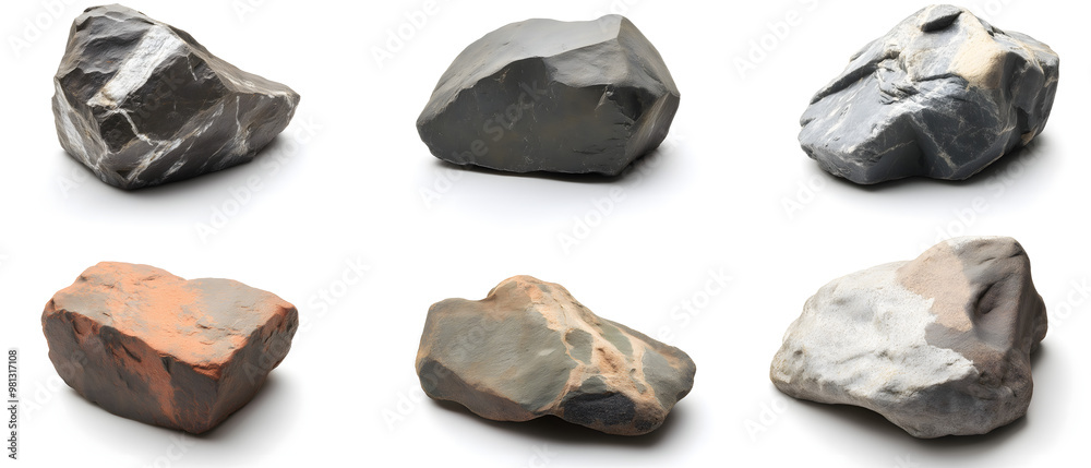 Naklejka premium Set of Rocks on White Background