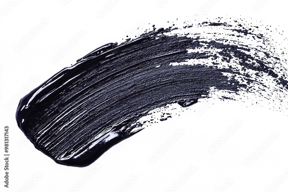 Black mascara texture, brush stroke on white background. Black mascara texture, brush stroke on white background.