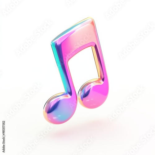 3D Render of a Glossy Musical Note Icon in Bright Colors