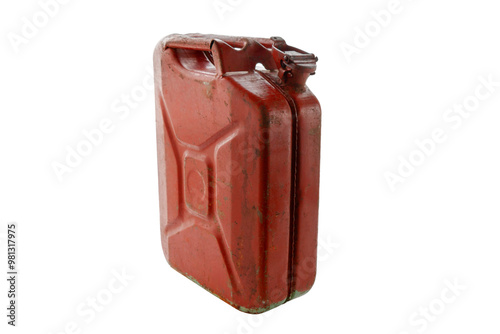 Cuadro en lienzo Old red metal gasoline canister, isolated, clipping path
