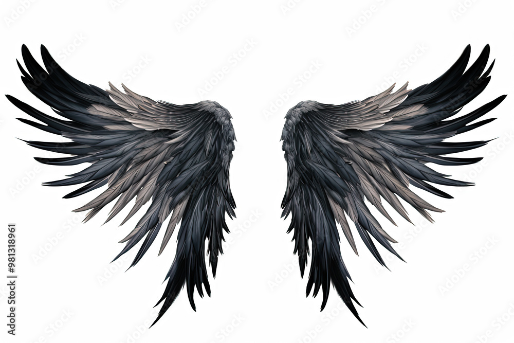 black wings on white background. Generative Ai black wings on white background. Generative Ai