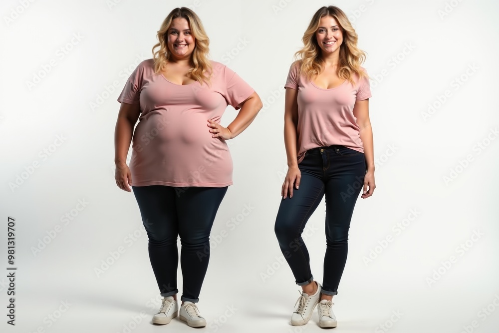 Fototapeta premium chubby overweight woman standing on white background, generative AI