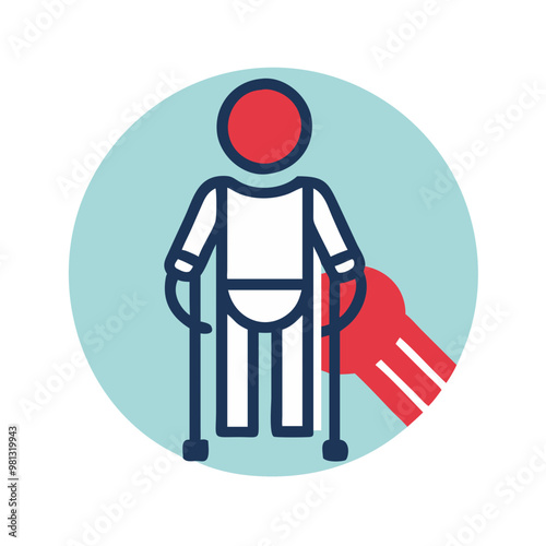 Person with crutches icon symbolizing support and inclusivity for individuals with disabilities
