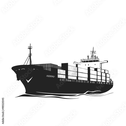 vector silhouette of a ship with containers on a white background .Generative AI