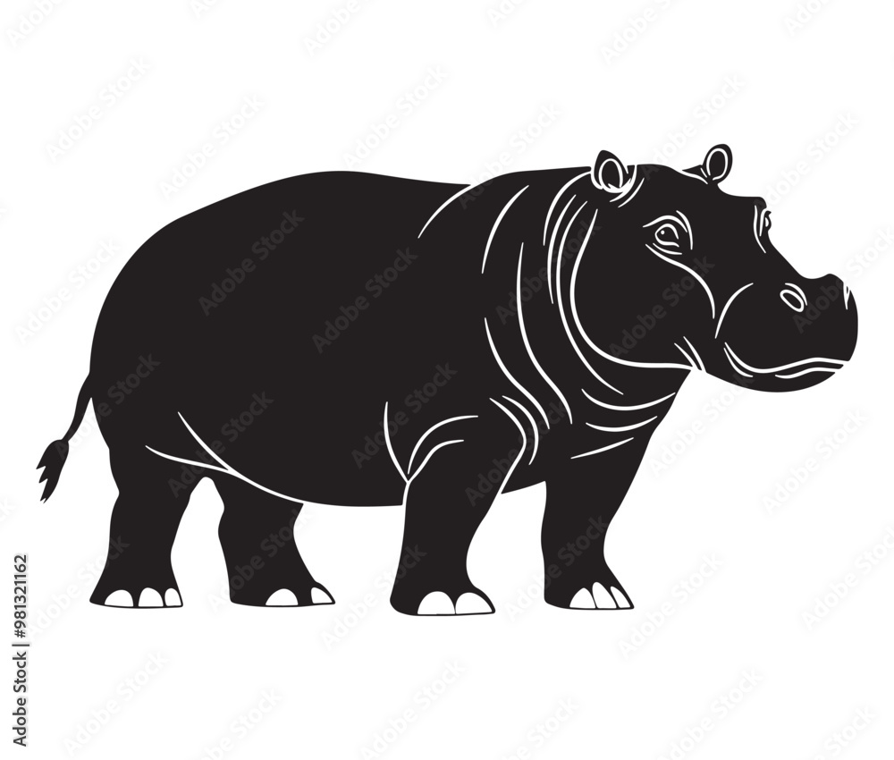 Fototapeta premium Silhouette hippopotamus cartoon isolated on white background 