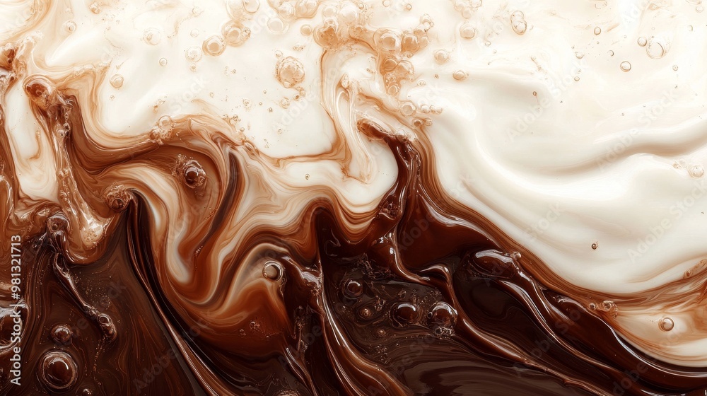 Abstract Swirling Brown and White Liquid with Bubbles Abstract Swirling Brown and White Liquid with Bubbles