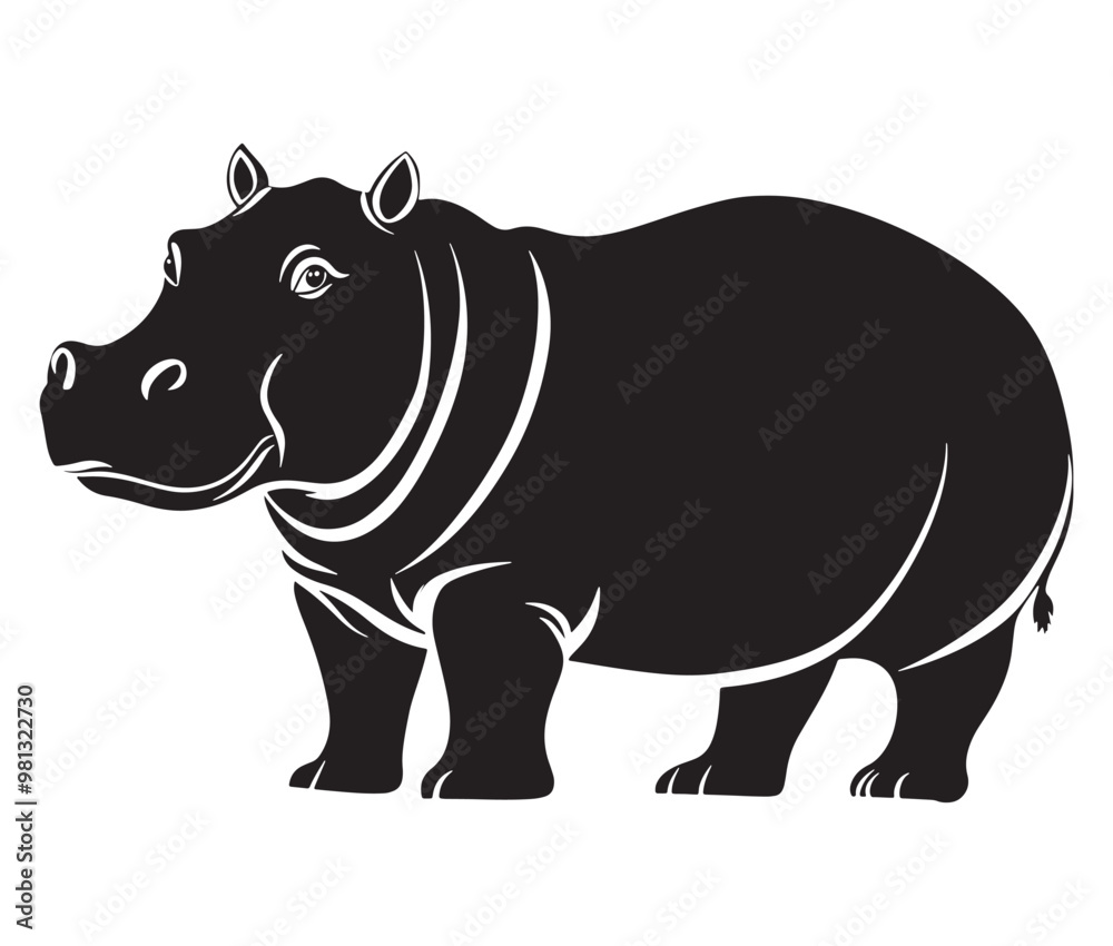 Obraz premium Silhouette hippopotamus cartoon isolated on white background 