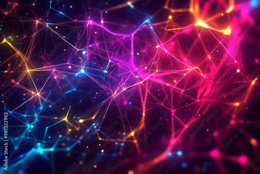 Energizing Futuristic Network of Neon Lines and Shapes onDark Background Energizing Futuristic Network of Neon Lines and Shapes onDark Background