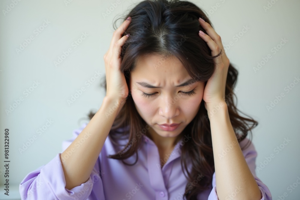 close up of person head stressed about hair problem , generative AI close up of person head stressed about hair problem , generative AI
