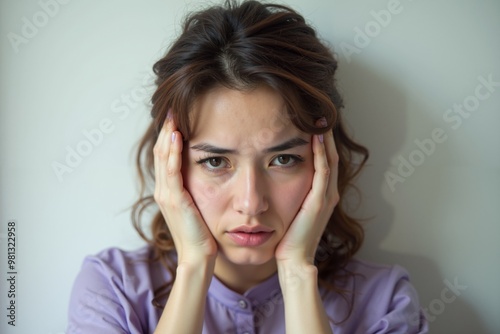 close up of person head stressed about hair problem , generative AI