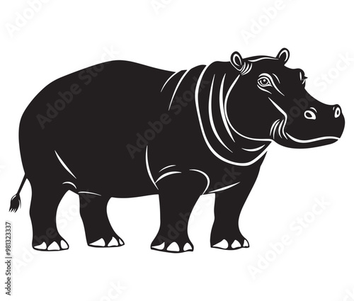 Silhouette hippopotamus cartoon isolated on white background 