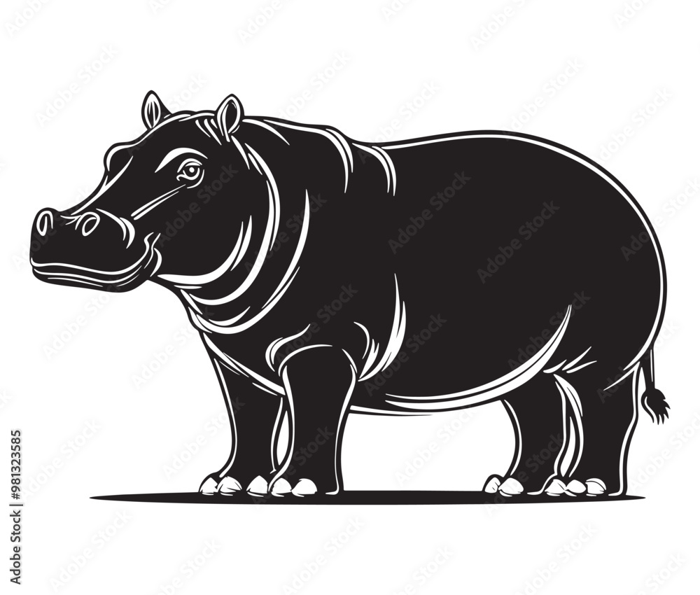 Obraz premium Silhouette hippopotamus cartoon isolated on white background 