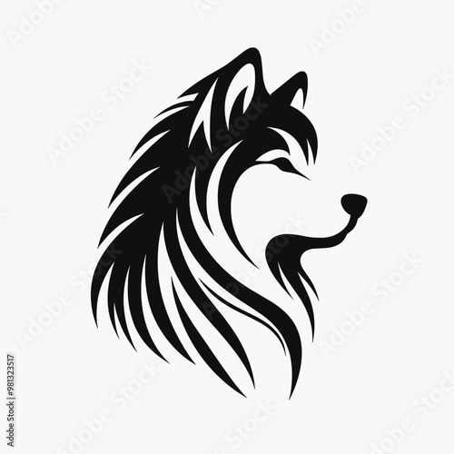 A black and white drawing of a wolf with a long mane. The wolf has a very fierce and powerful look to it