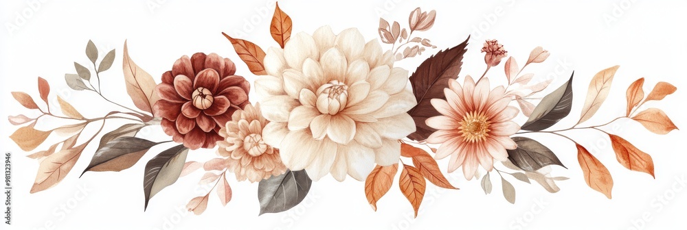 Obraz premium A stunning autumn wedding bouquet that features beautiful bohostyle floral arrangements in rich, warm hues, making it perfect for a delightful seasonal celebration of love and union