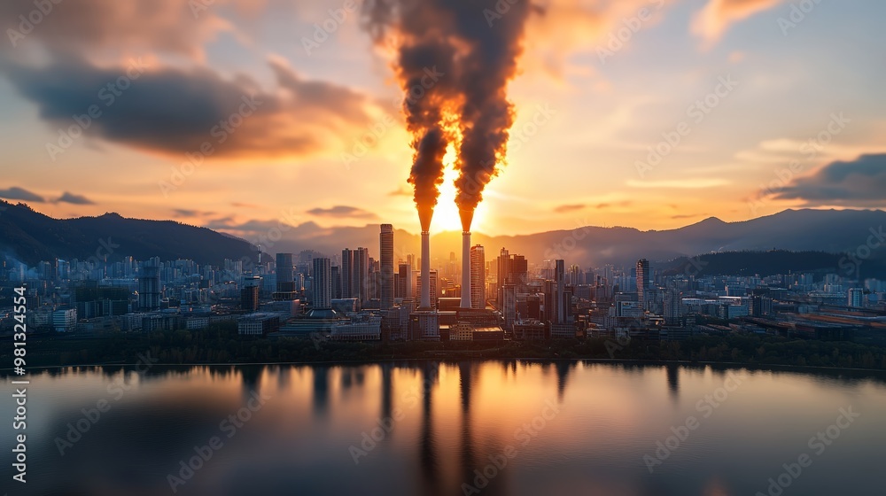 Naklejka premium cityscape with carbon absorption needs