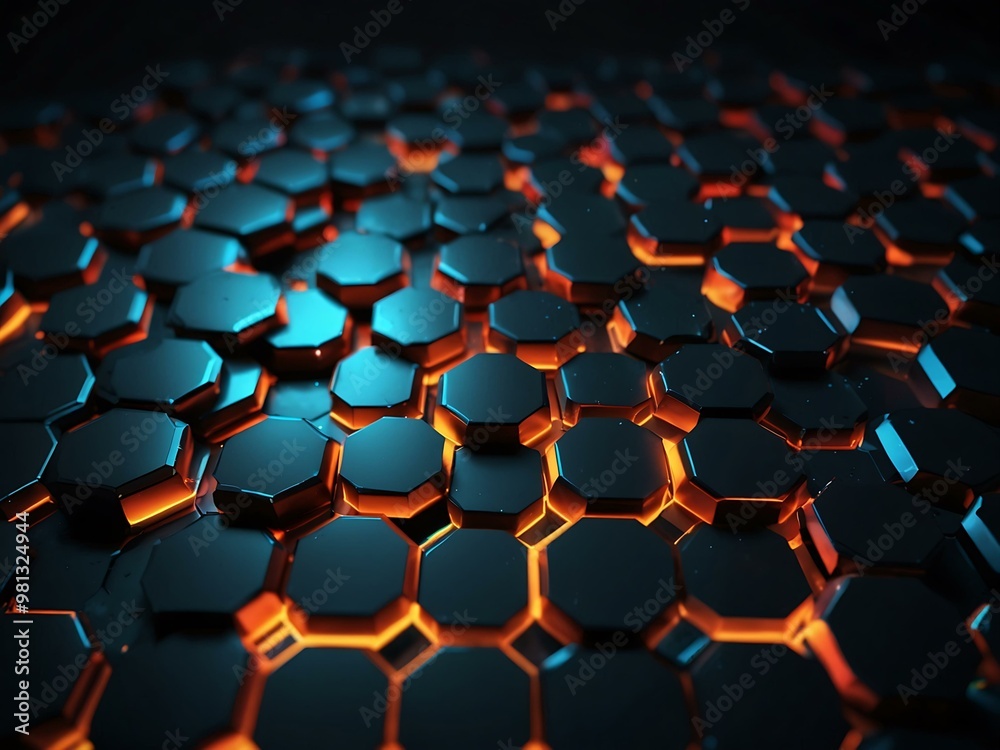 Dark tech background with hexagons and colorful flashes. Dark tech background with hexagons and colorful flashes.