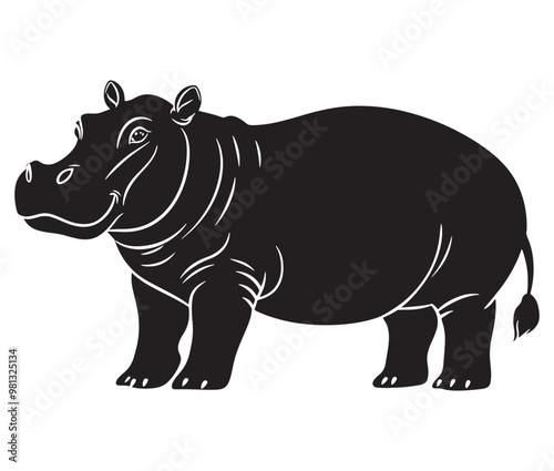 Silhouette hippopotamus cartoon isolated on white background 