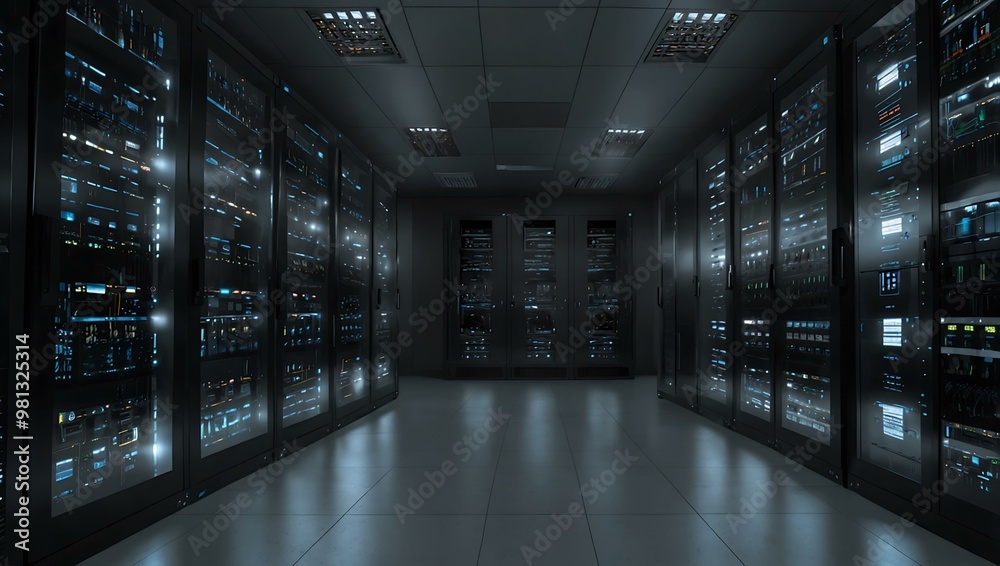 Data center server room for cloud computing. Data center server room for cloud computing.