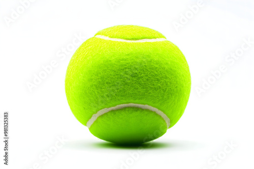 a single bright green tennis ball on a white background photo