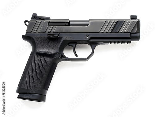 automatic handgun with a matte black finish photo