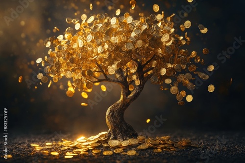 Prosperity and Security: A Tree of Golden Coins Reflecting Financial Growth and Abundance