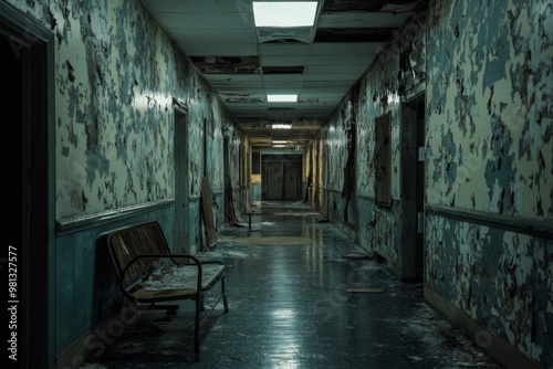 Haunting Silence of an Abandoned Asylum: Shadows and Flickering Lights Evoke Fear